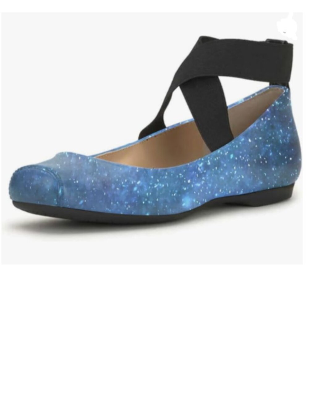 miss left Starry Sky Stretchy Crisscross Strap Ballerina Flats Square Toe Shoe